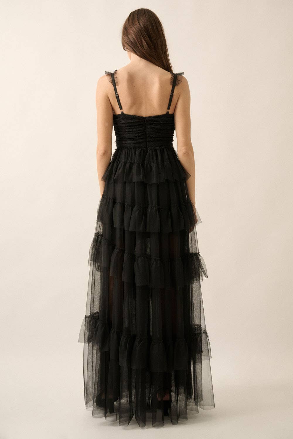 Frida - Floral Lace and Tulle Tiered Ruffle Maxi Dress