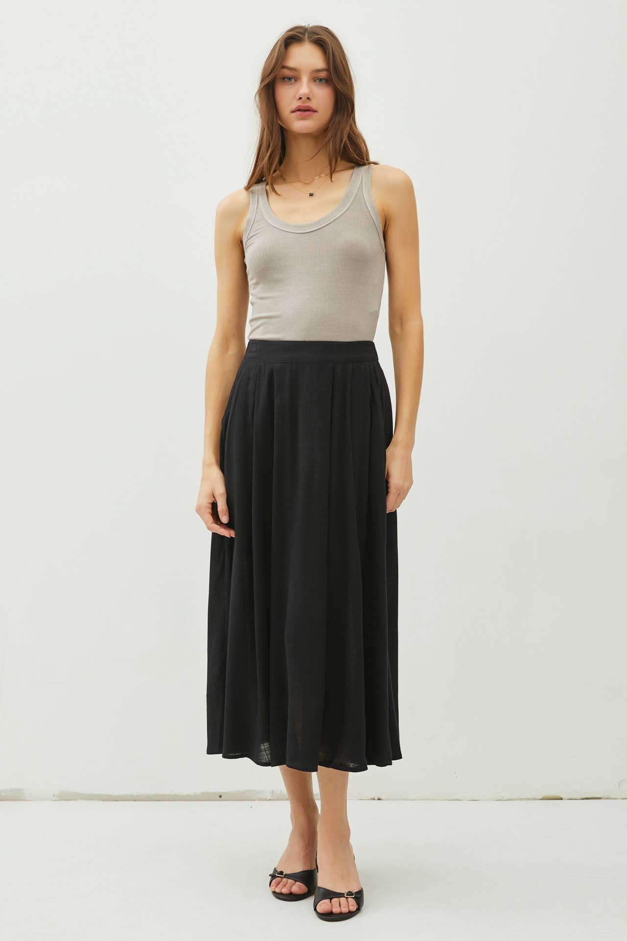 Cameron - Crinkle Pull-on Midi Skirt