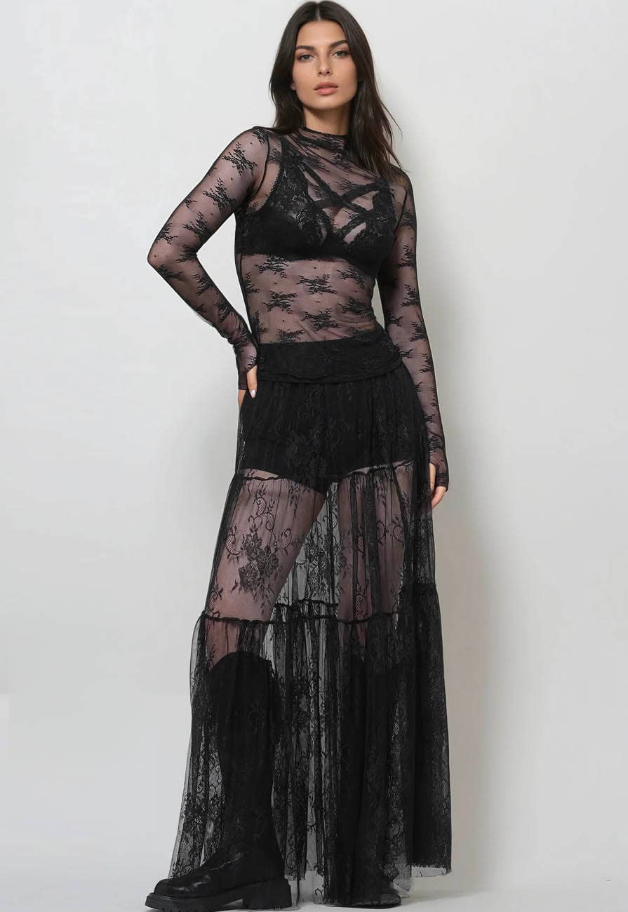 Lux Layering Floral Lace See Through Mesh Top Blouse