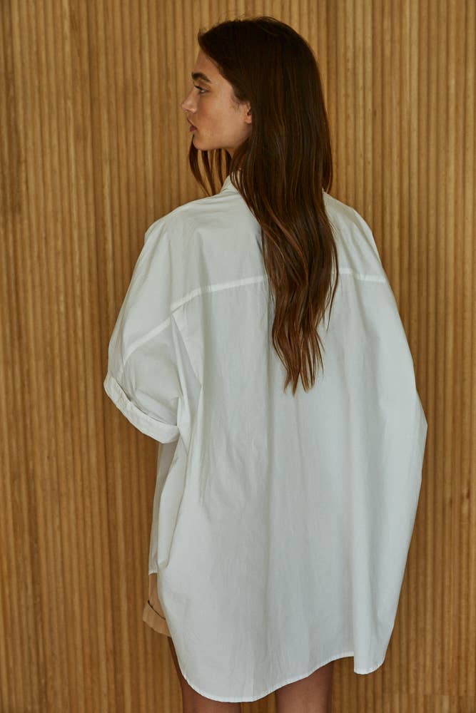 Darci - Woven 100% Cotton Oversized Cuff Hem Shirt