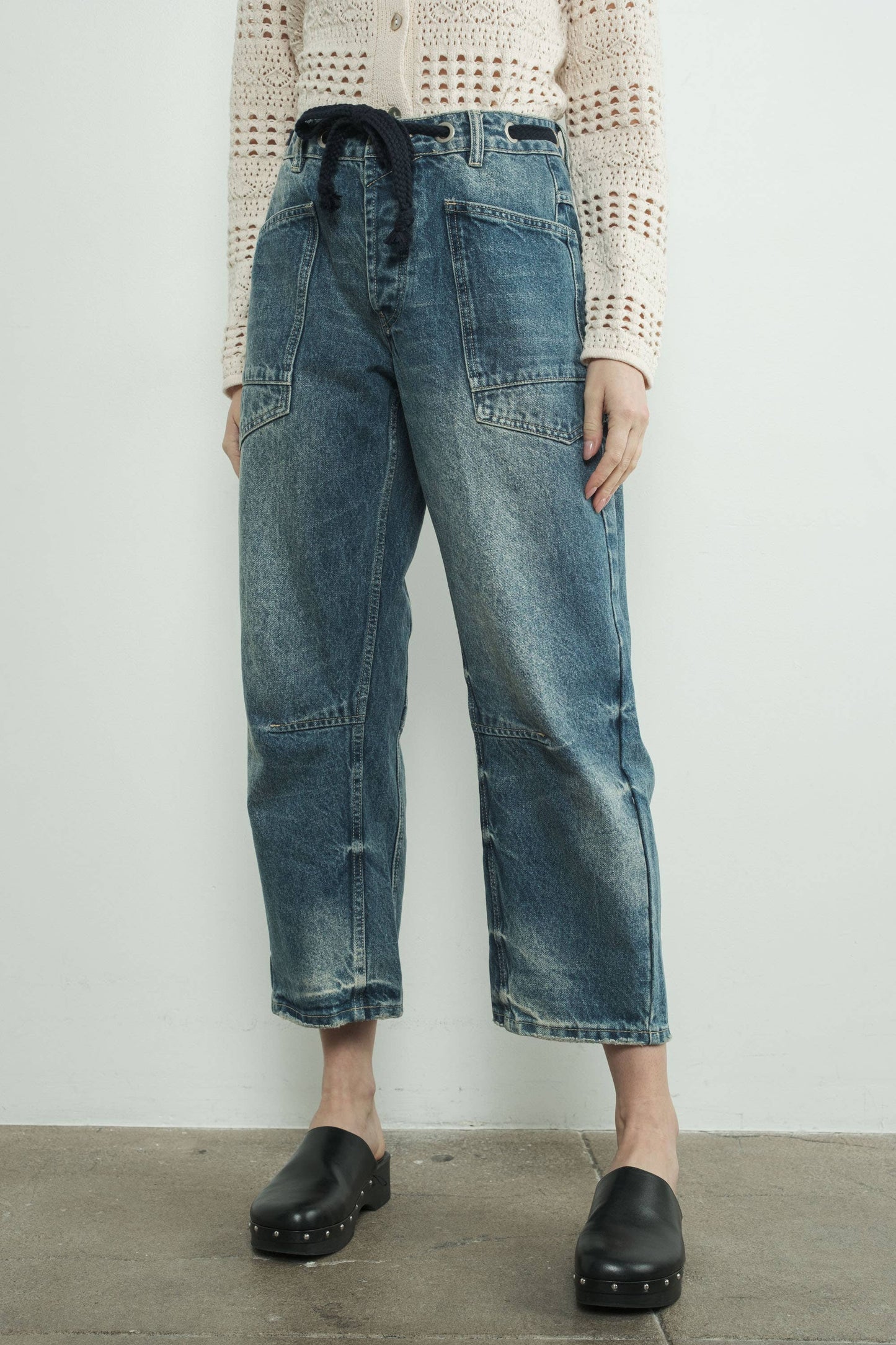 Bailey - Barrel Denim Pants With Eyelet Waist