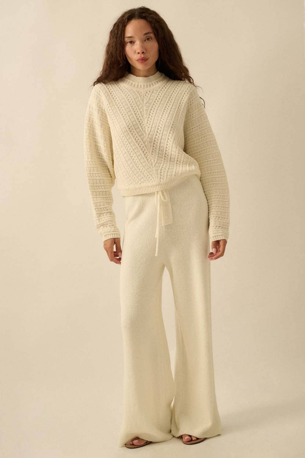 Iris - Solid Cable Knit Dolman-Sleeve Sweater