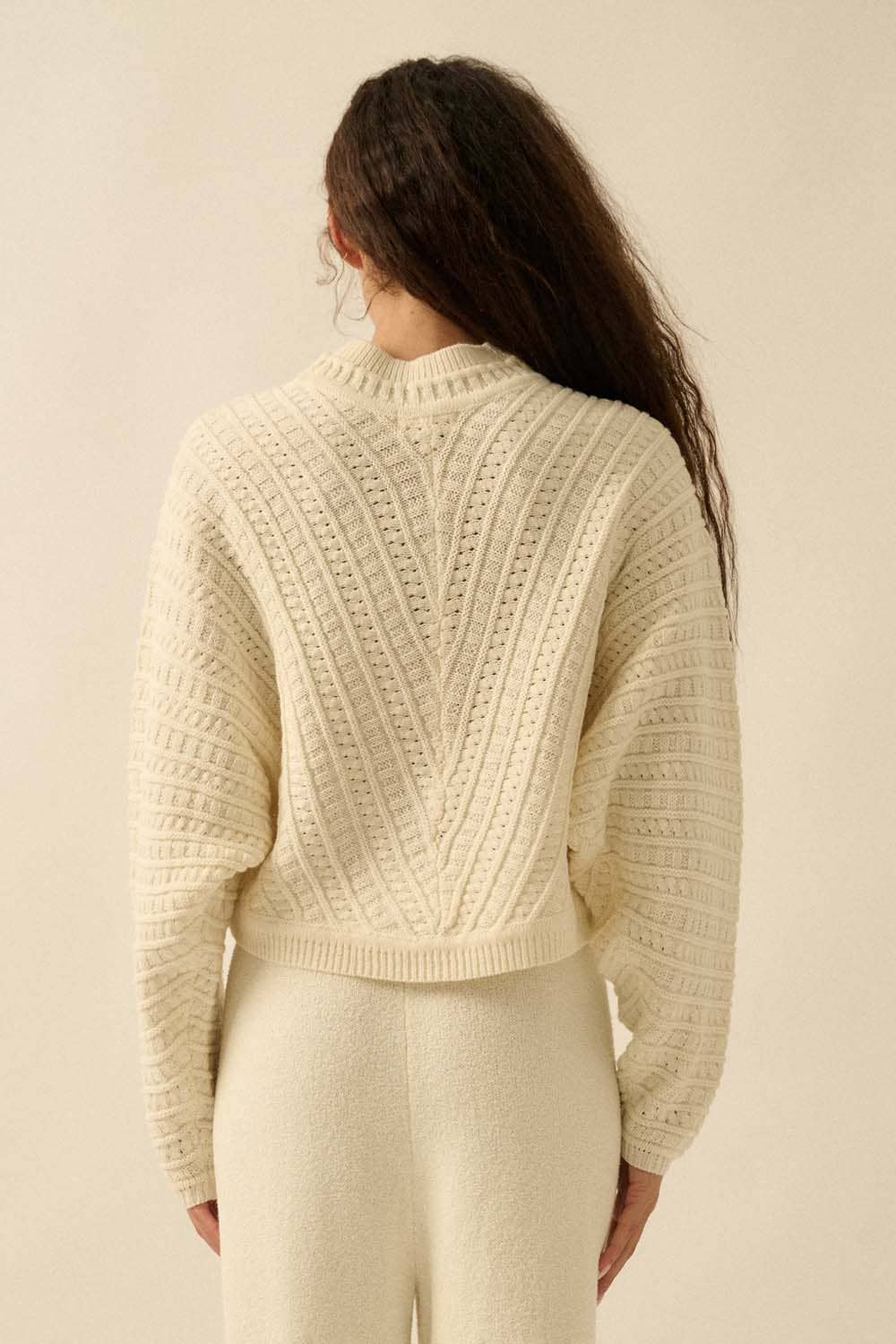 Iris - Solid Cable Knit Dolman-Sleeve Sweater