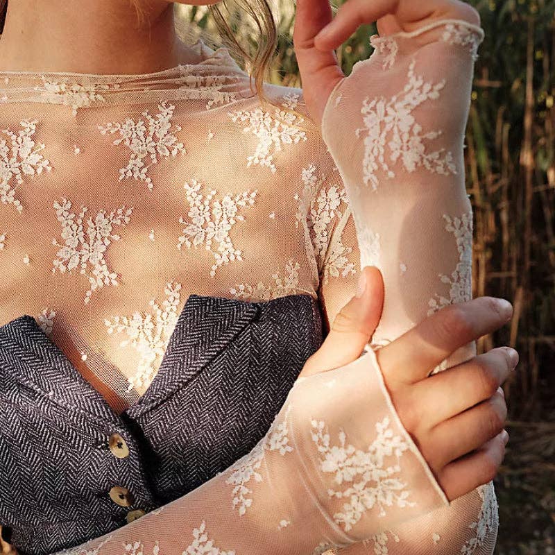 Lux Layering Floral Lace See Through Mesh Top Blouse
