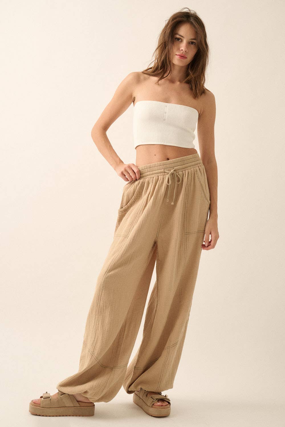 Mandi - Mineral Washed Crinkle Cotton Parachute Pants