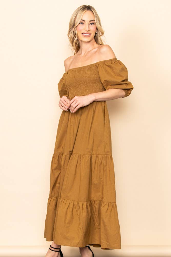 Willa - On & Off Shoulder Smocked Chest Maxi Dress