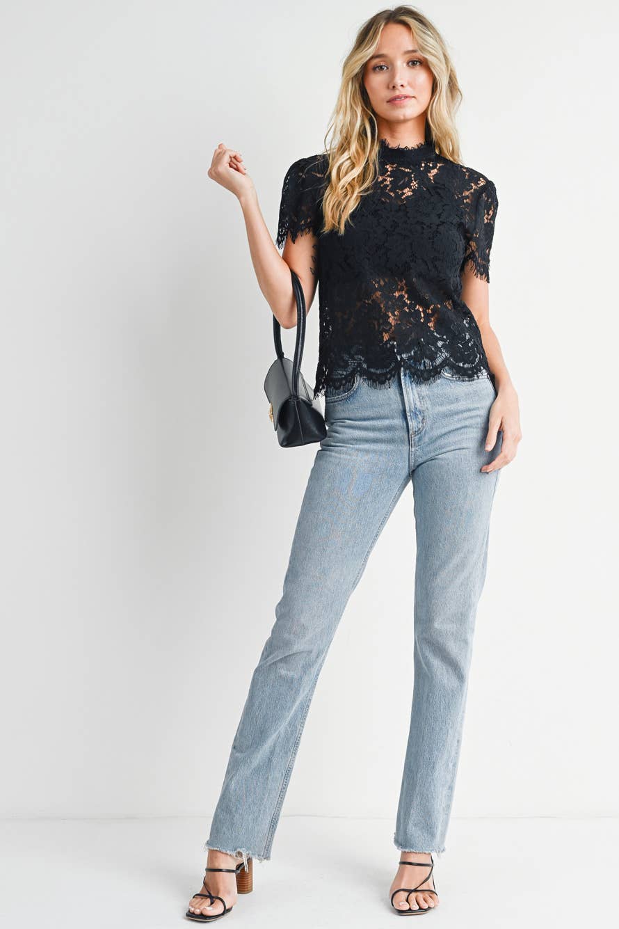Ellen - Lace Mock Neck Top