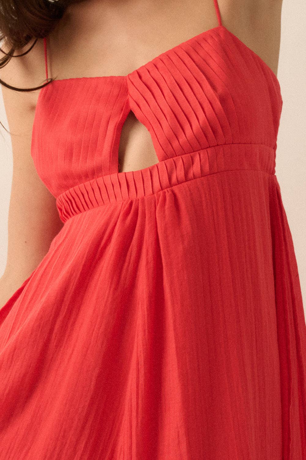 Janet - Pleated Keyhole-Bodice Layered Gauze Maxi Dress