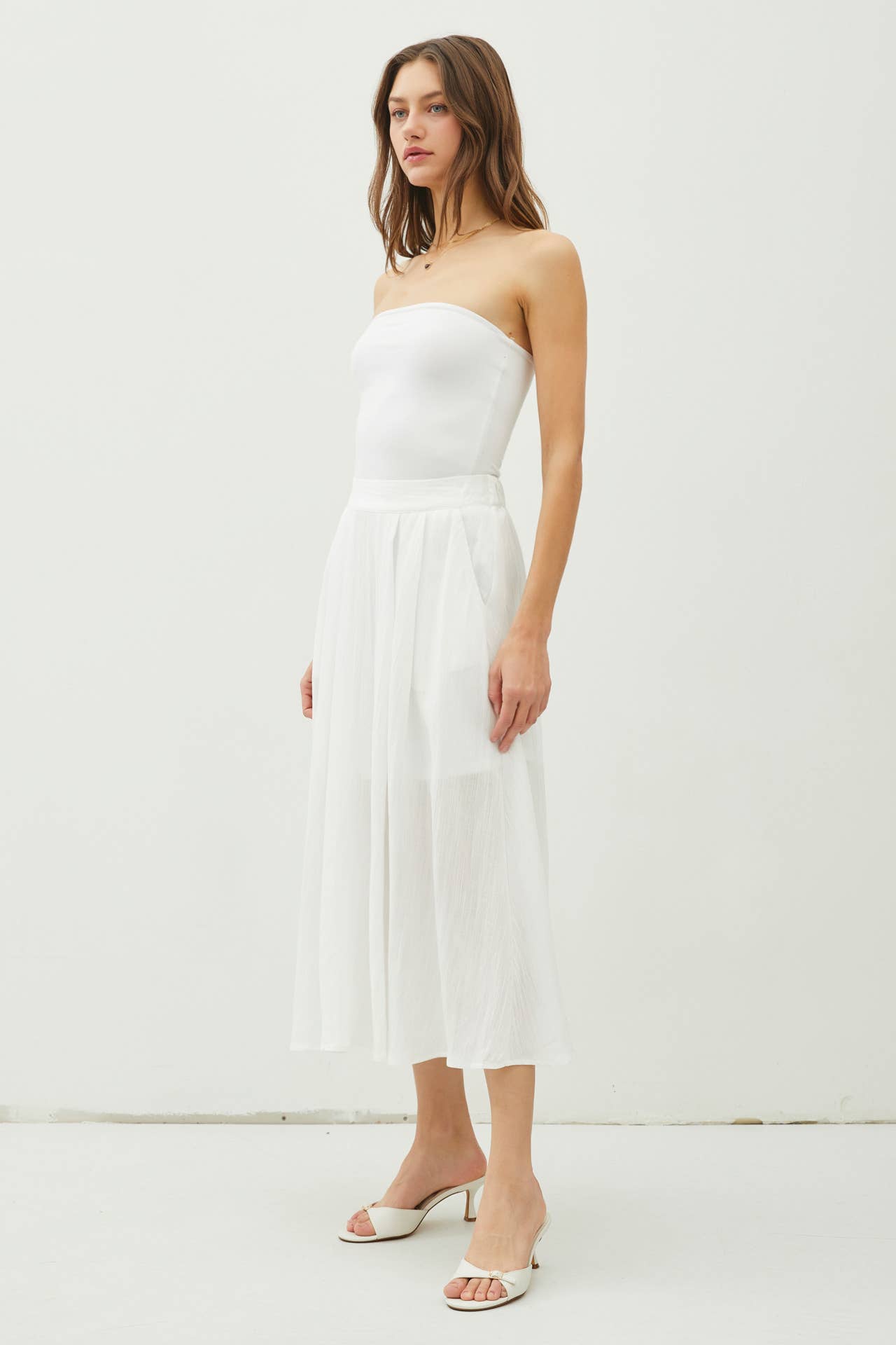 Cameron - Crinkle Pull-on Midi Skirt