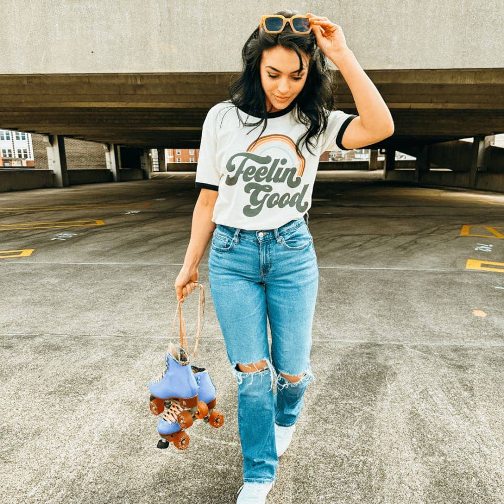 Feelin Good Retro Ringer Tee