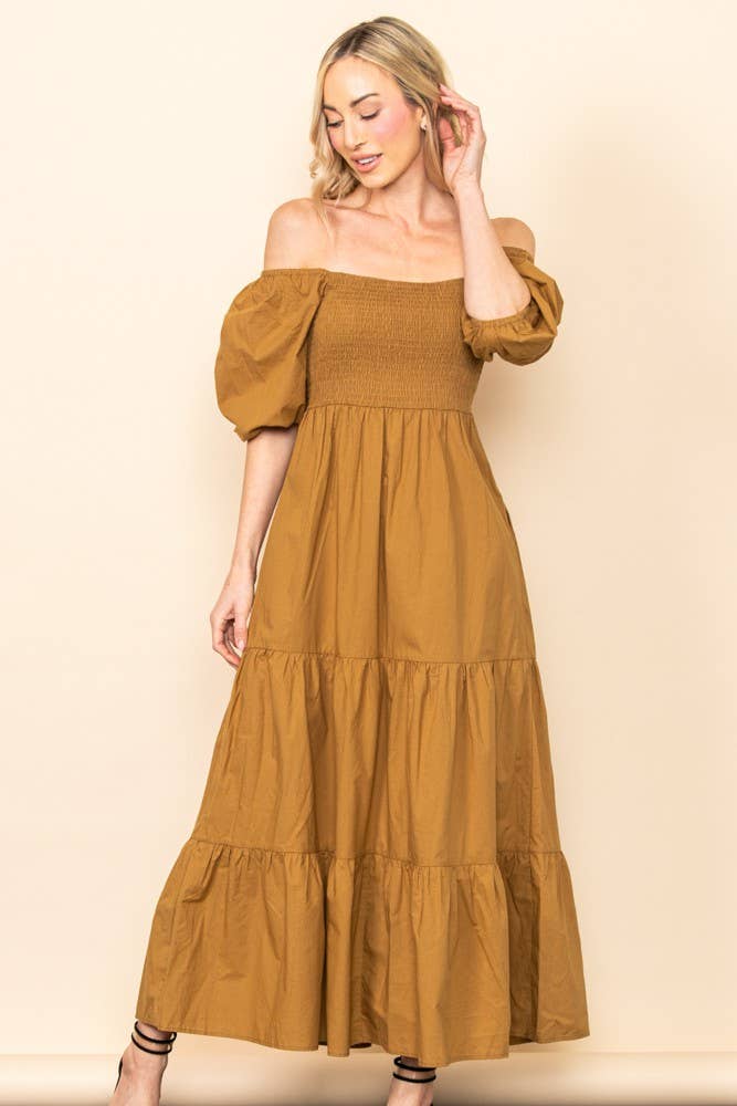 Willa - On & Off Shoulder Smocked Chest Maxi Dress