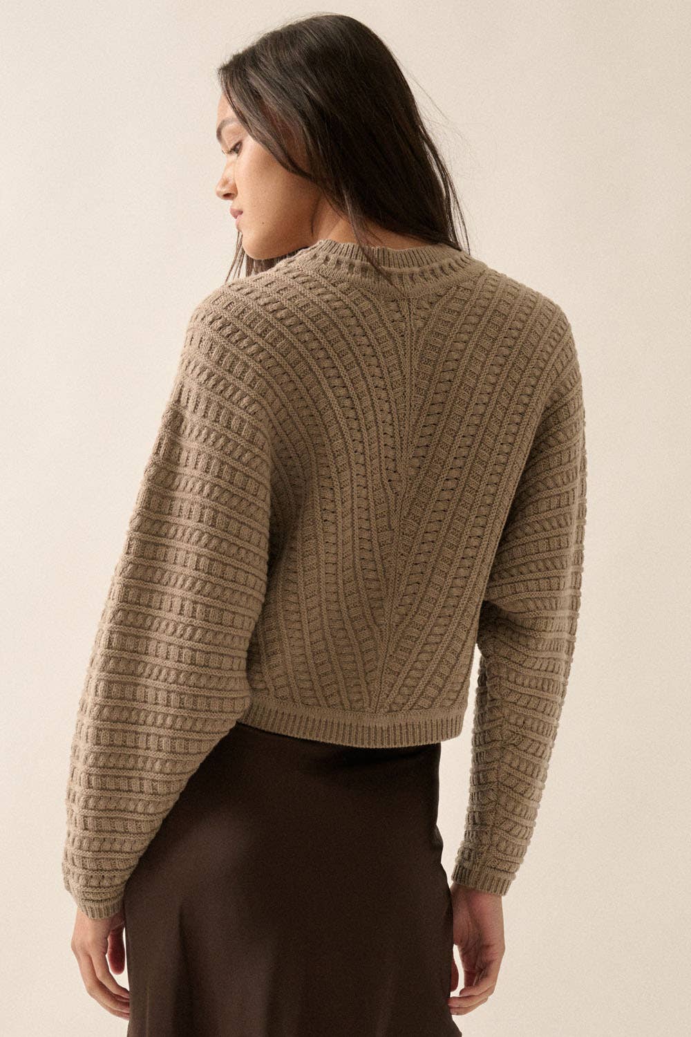 Iris - Solid Cable Knit Dolman-Sleeve Sweater