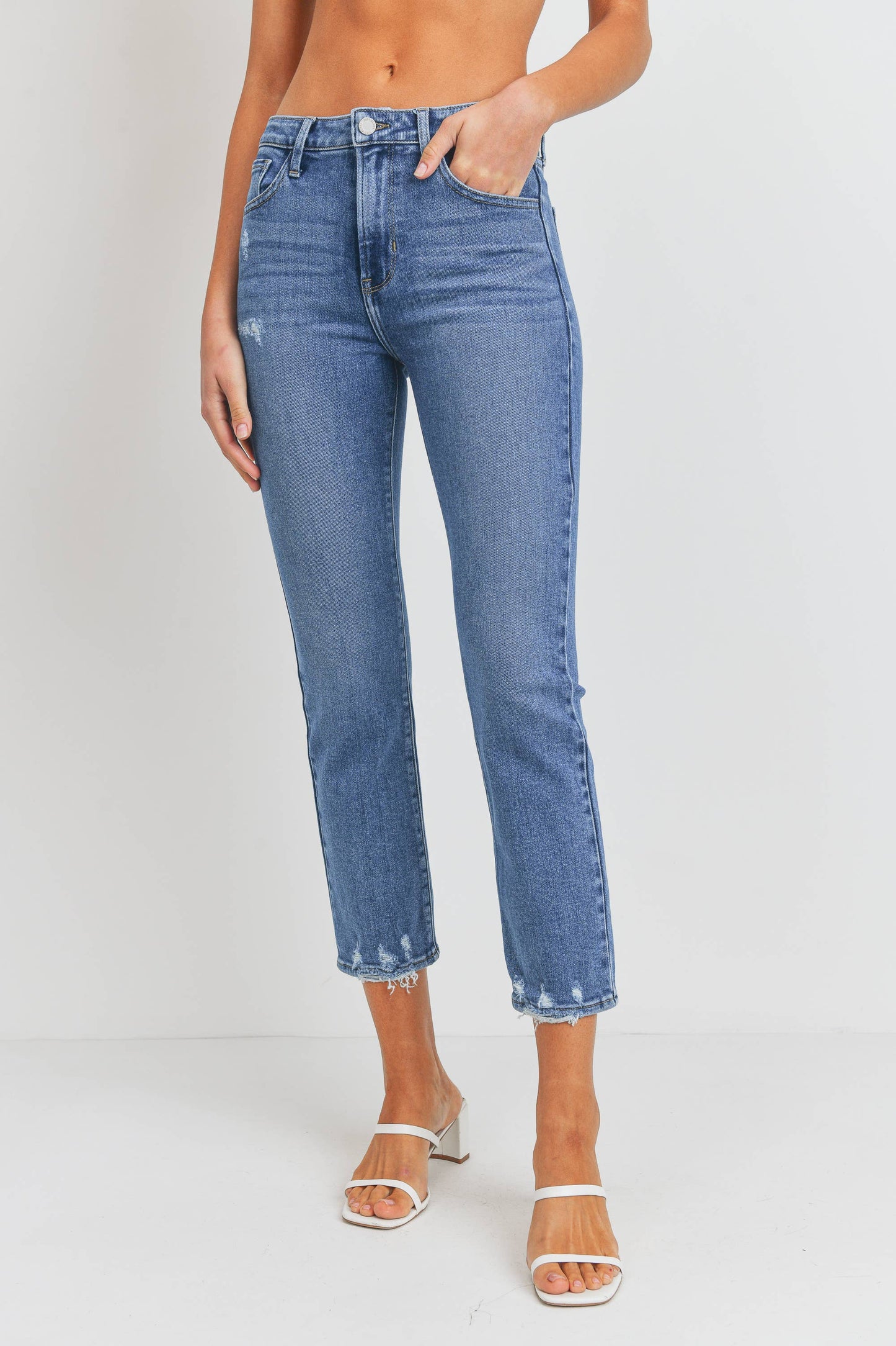 BP417J - MED - Hem Distress Slim Straight