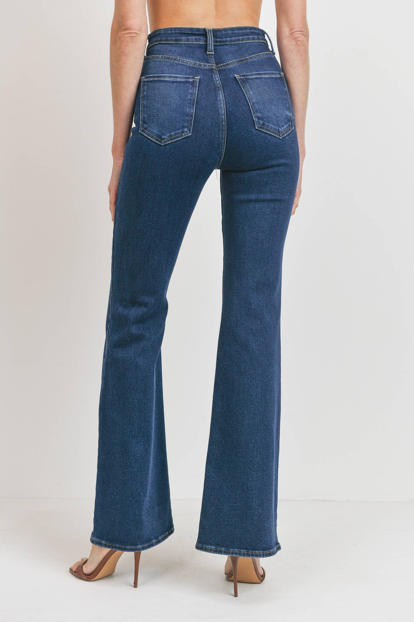 Just Black Denim High Rise Clean Bell Bottom Dark Denim (BP398J)