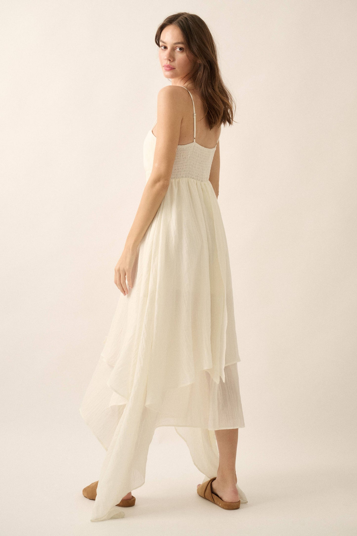 Janet - Pleated Keyhole-Bodice Layered Gauze Maxi Dress