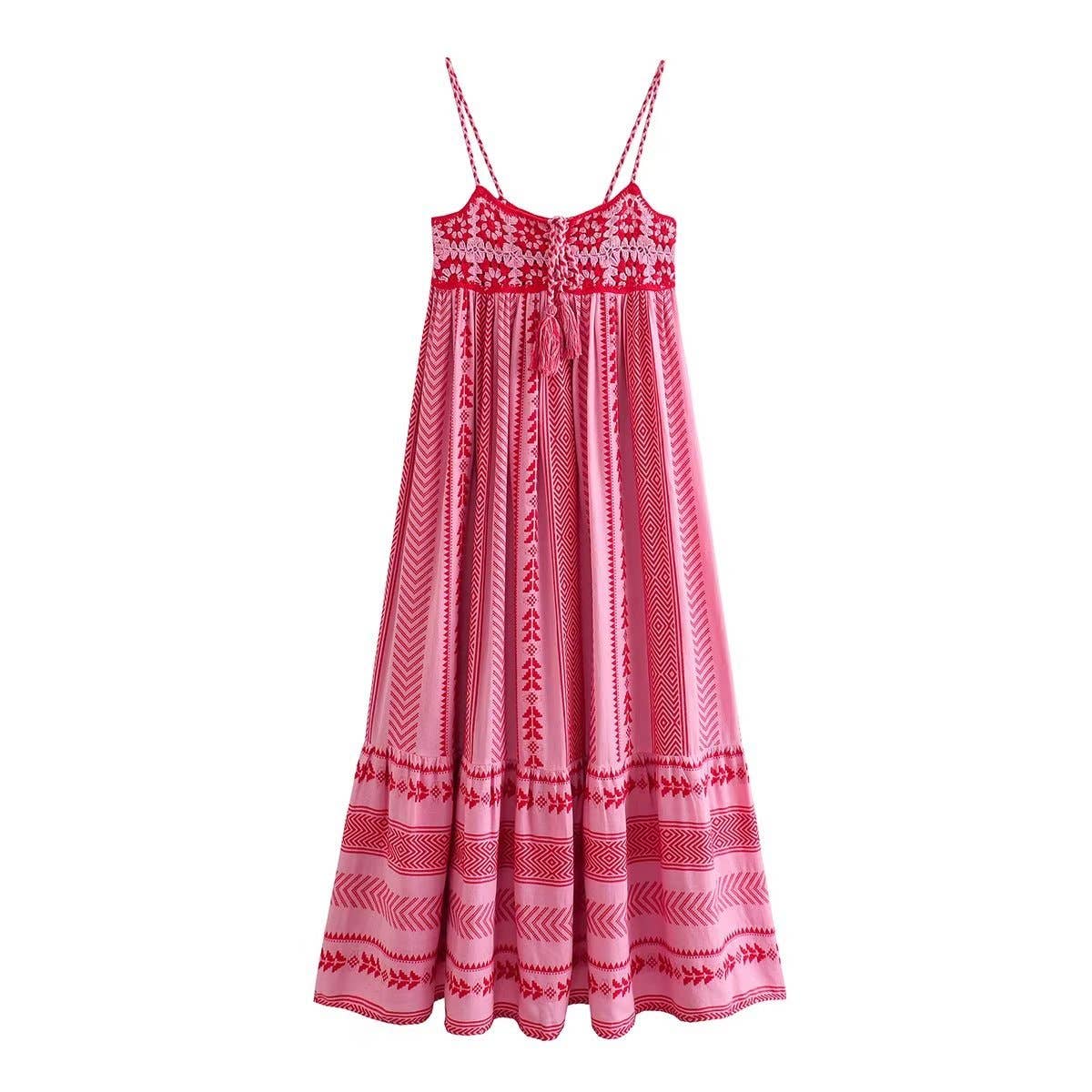 Ryla Print Crochet Slip Maxi Dress Rosa