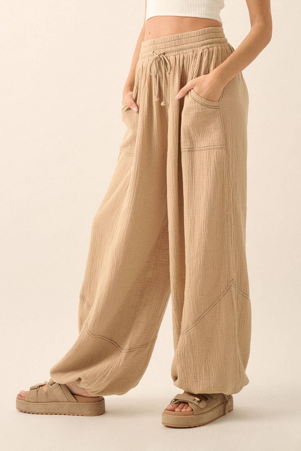 Mandi - Mineral Washed Crinkle Cotton Parachute Pants