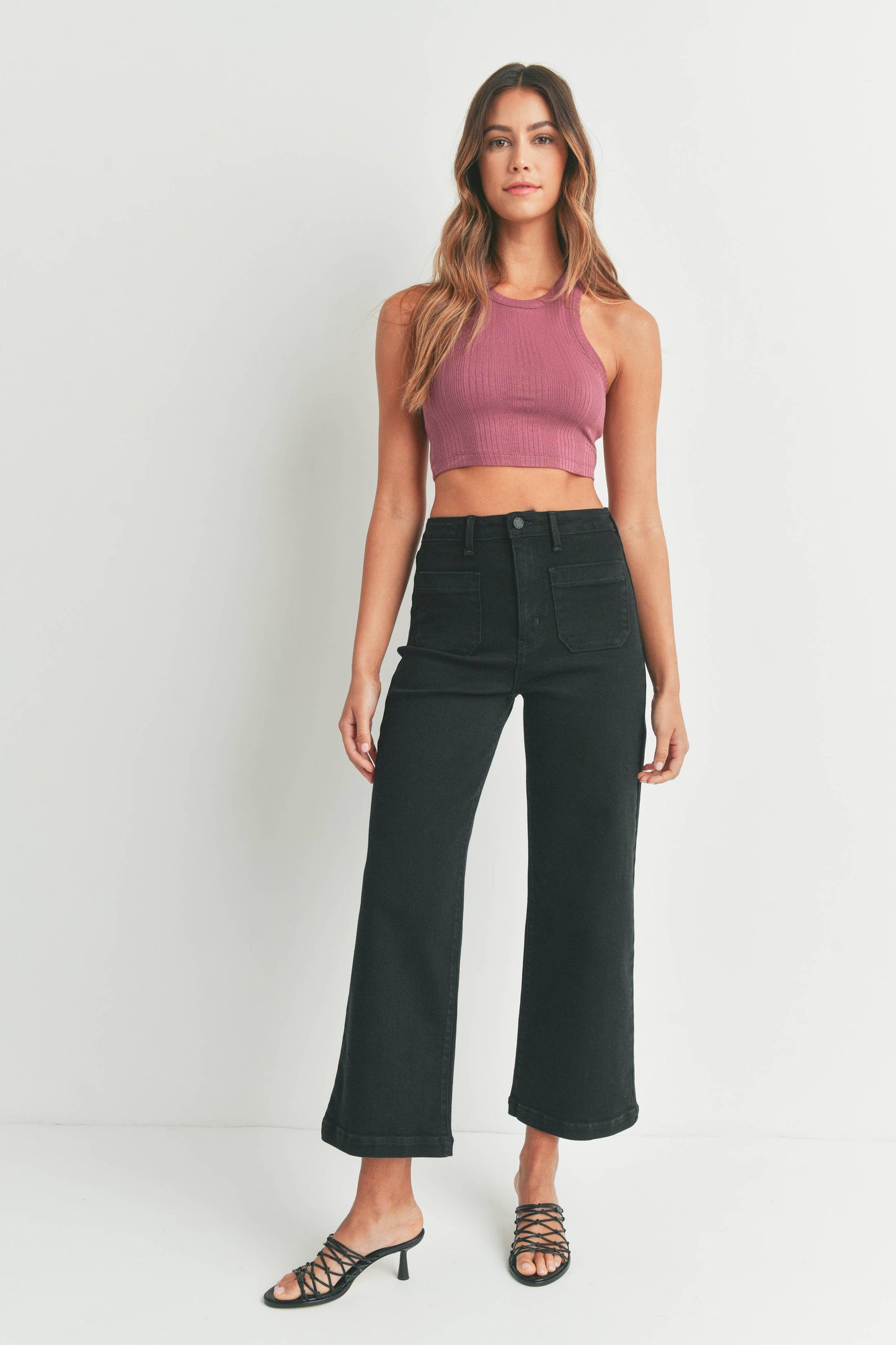BP433J - BLK - Patch Pocket Wide Leg