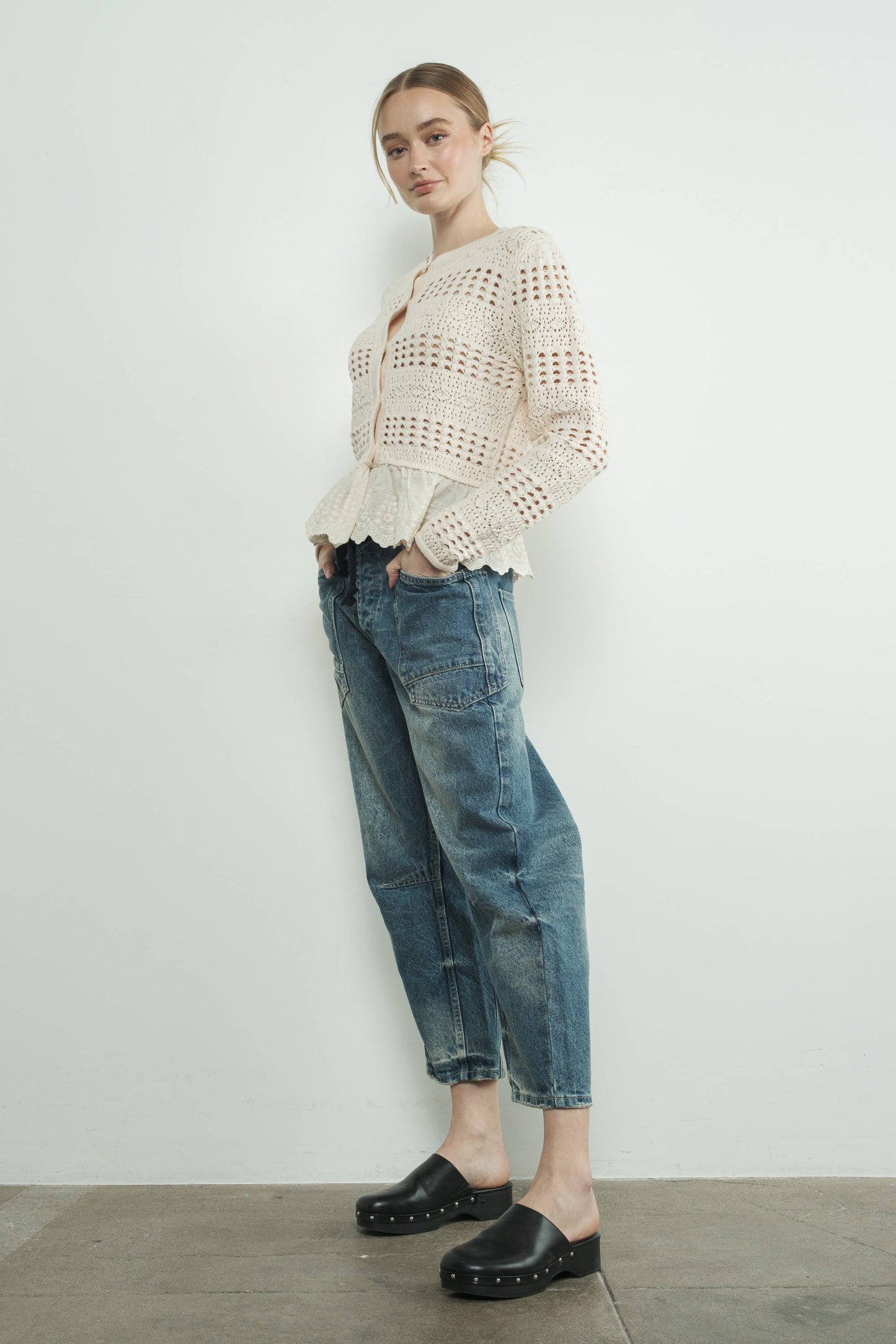Bailey - Barrel Denim Pants With Eyelet Waist