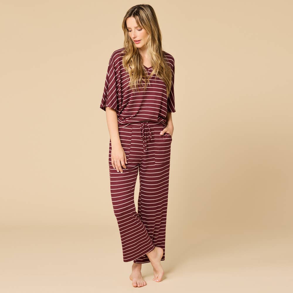 Striped Dream V-Neck Capri Lounge Set – Buttery Soft 2-Piece