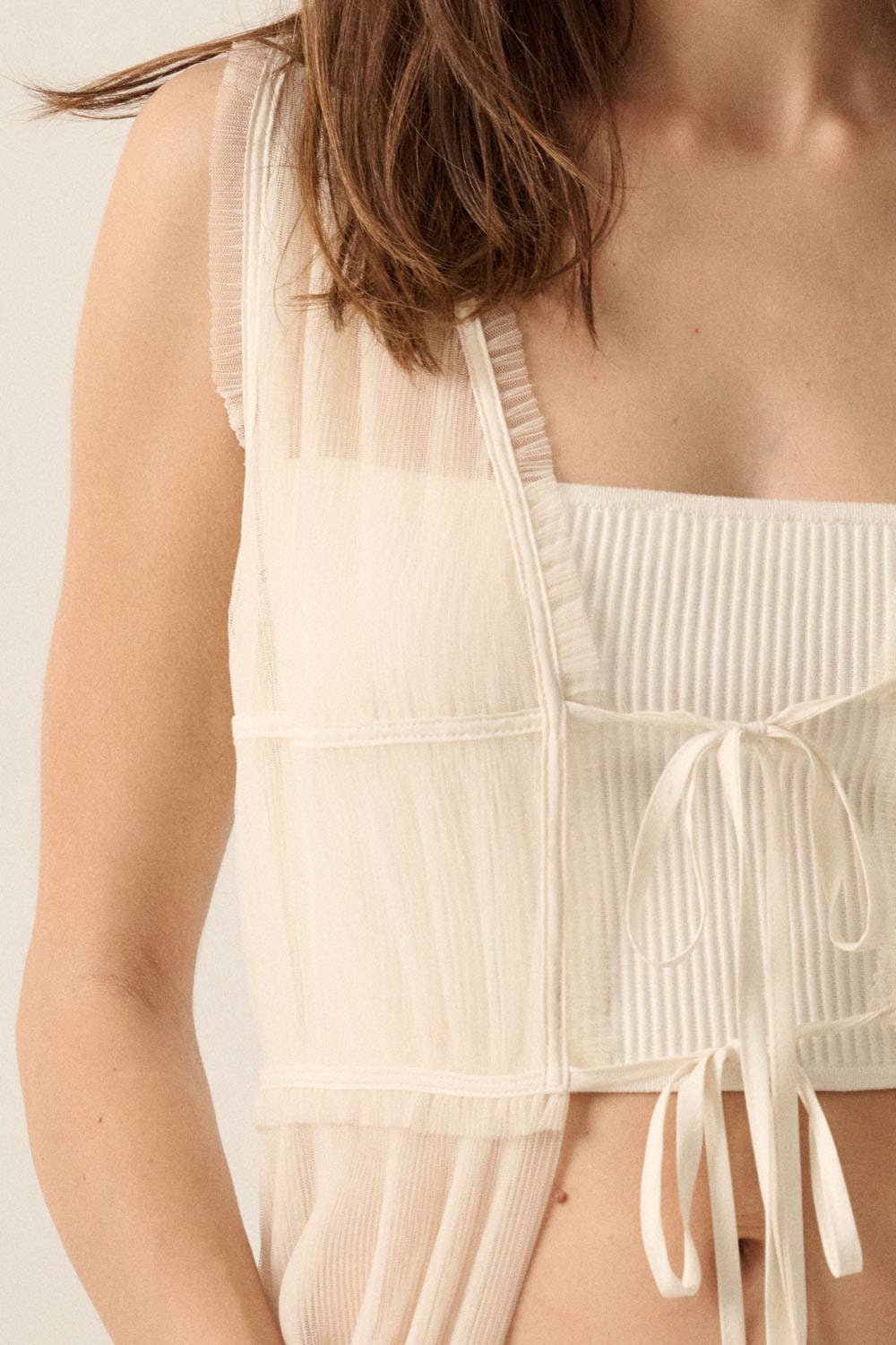 Beth Sheer Tulle Ruffled Tie-Front Layering Maxi Top