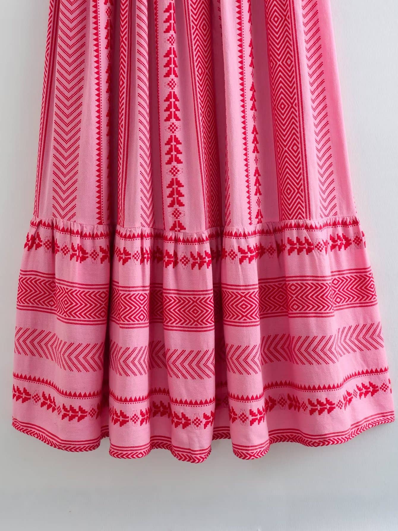 Ryla Print Crochet Slip Maxi Dress Rosa