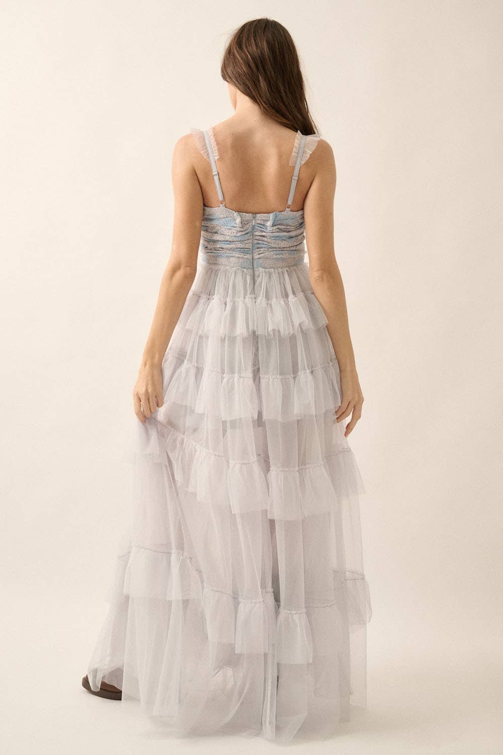Frida - Floral Lace and Tulle Tiered Ruffle Maxi Dress