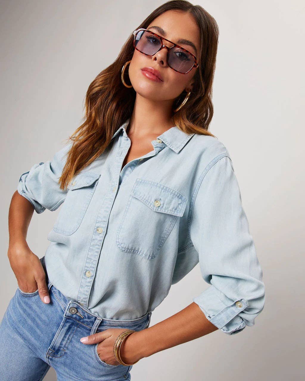 Emmie Denim Pocket Long Sleeves Shirt
