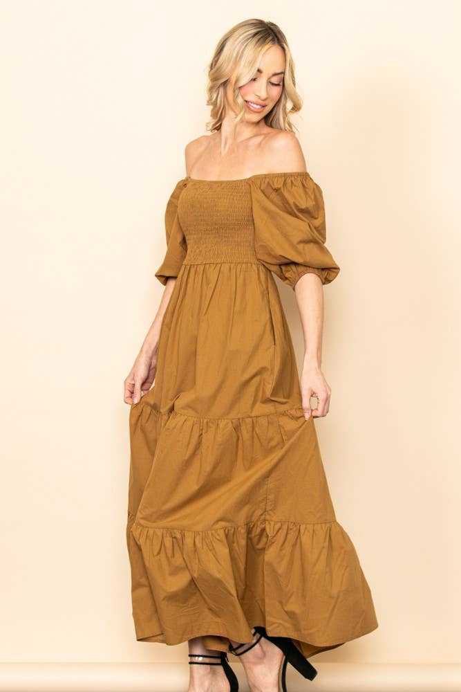 Willa - On & Off Shoulder Smocked Chest Maxi Dress