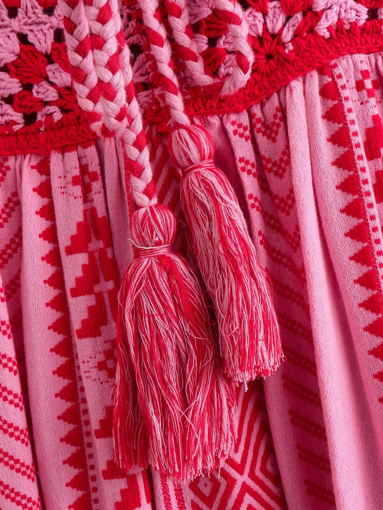Ryla Print Crochet Slip Maxi Dress Rosa