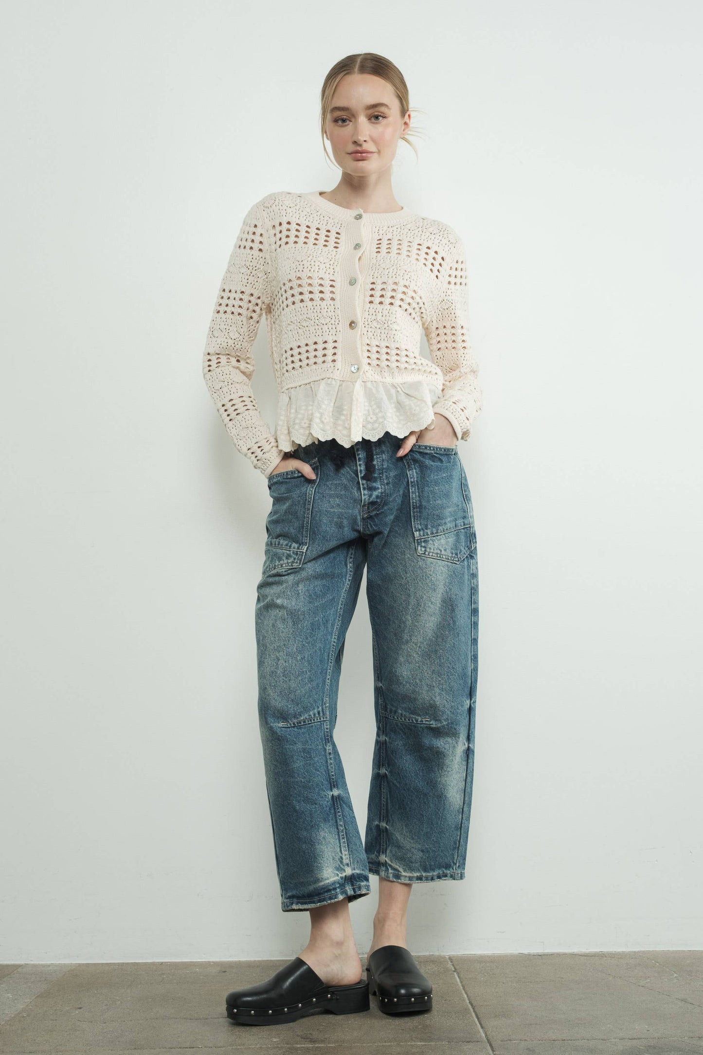 Bailey - Barrel Denim Pants With Eyelet Waist