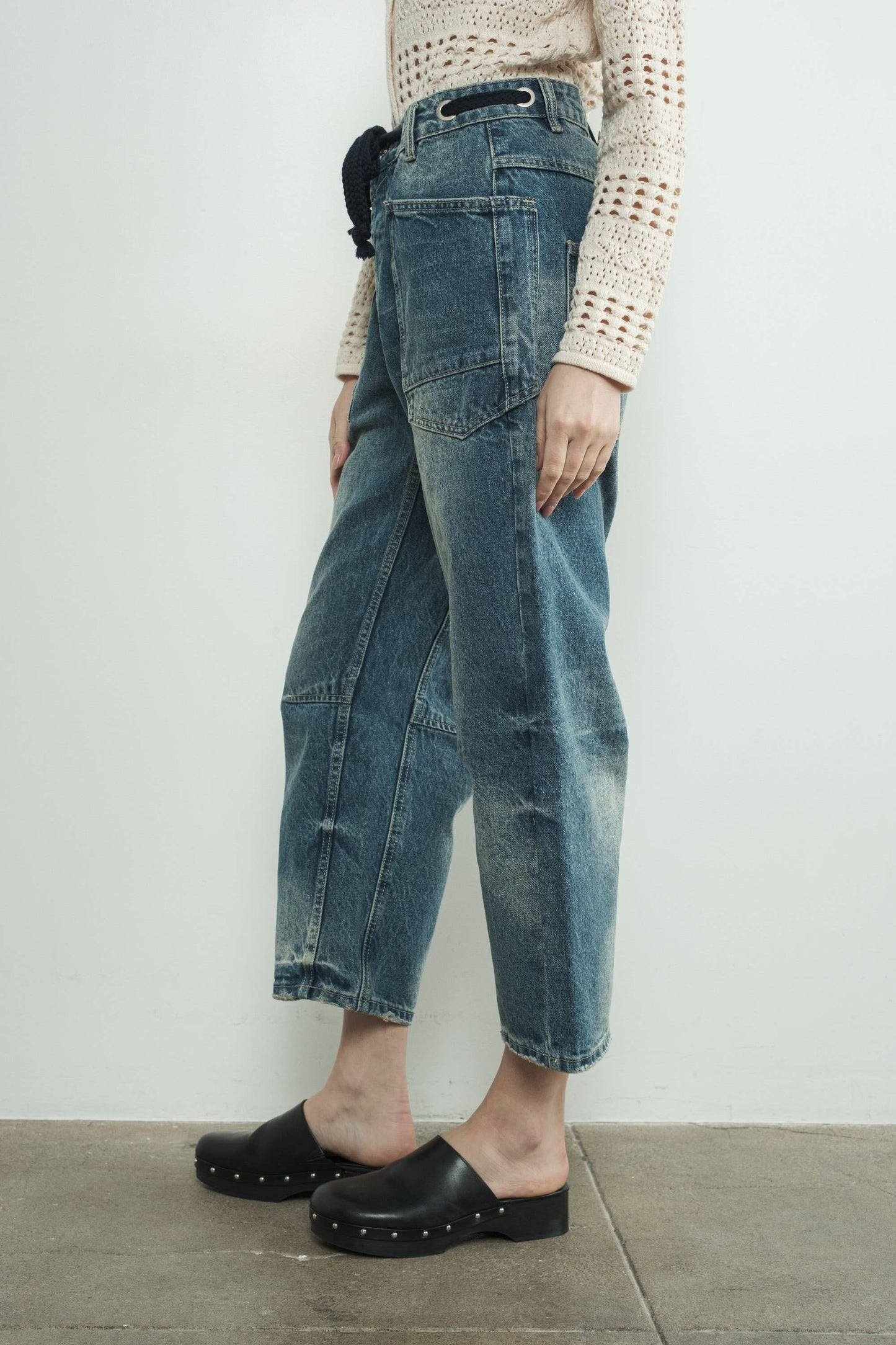 Bailey - Barrel Denim Pants With Eyelet Waist