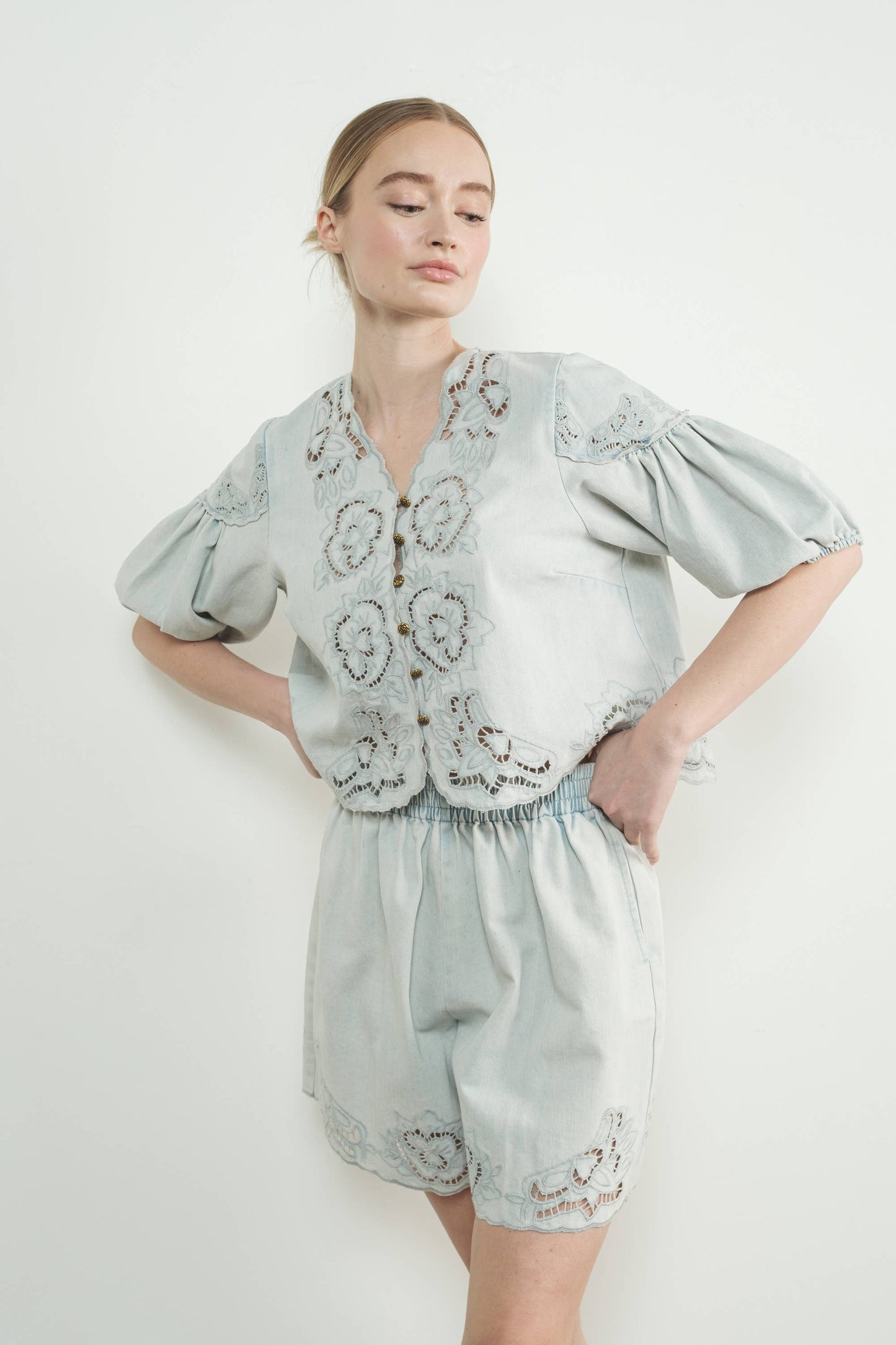Aspen Denim Embroidered Shorts