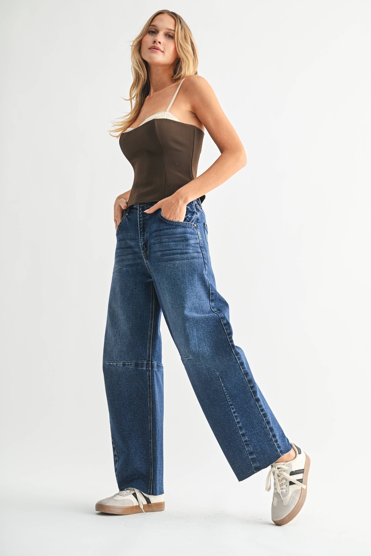 Barrel Jean w/ Seams - Dark Denim