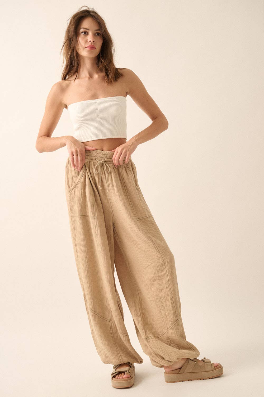 Mandi - Mineral Washed Crinkle Cotton Parachute Pants