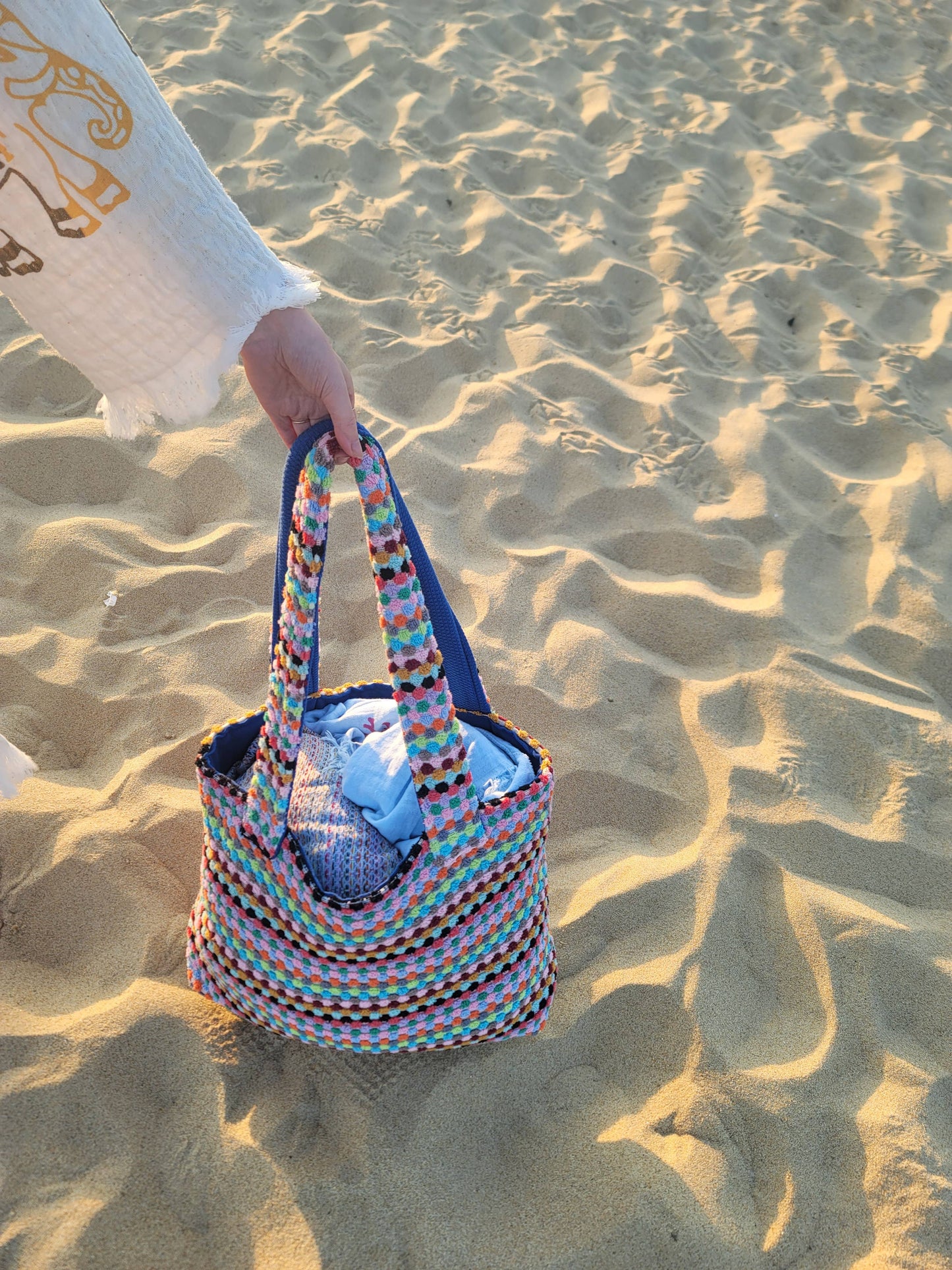 Pom Pom Beach Tote Bag | Handwoven Summer Bag | Size - Large