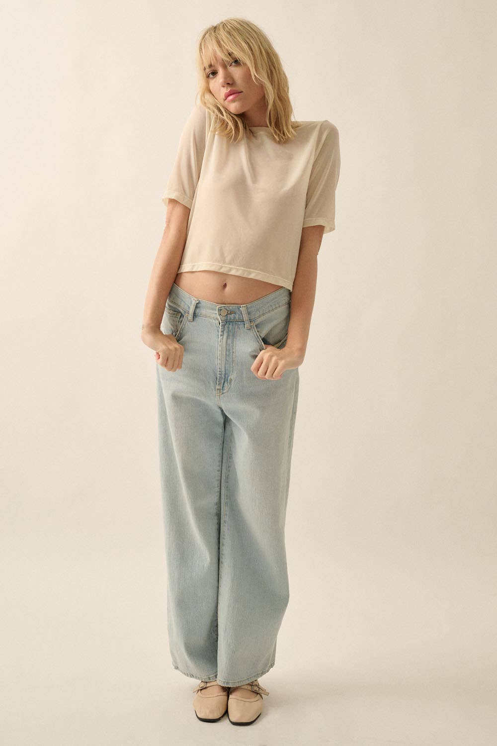 Melissa Solid Mesh Crewneck Knit Top