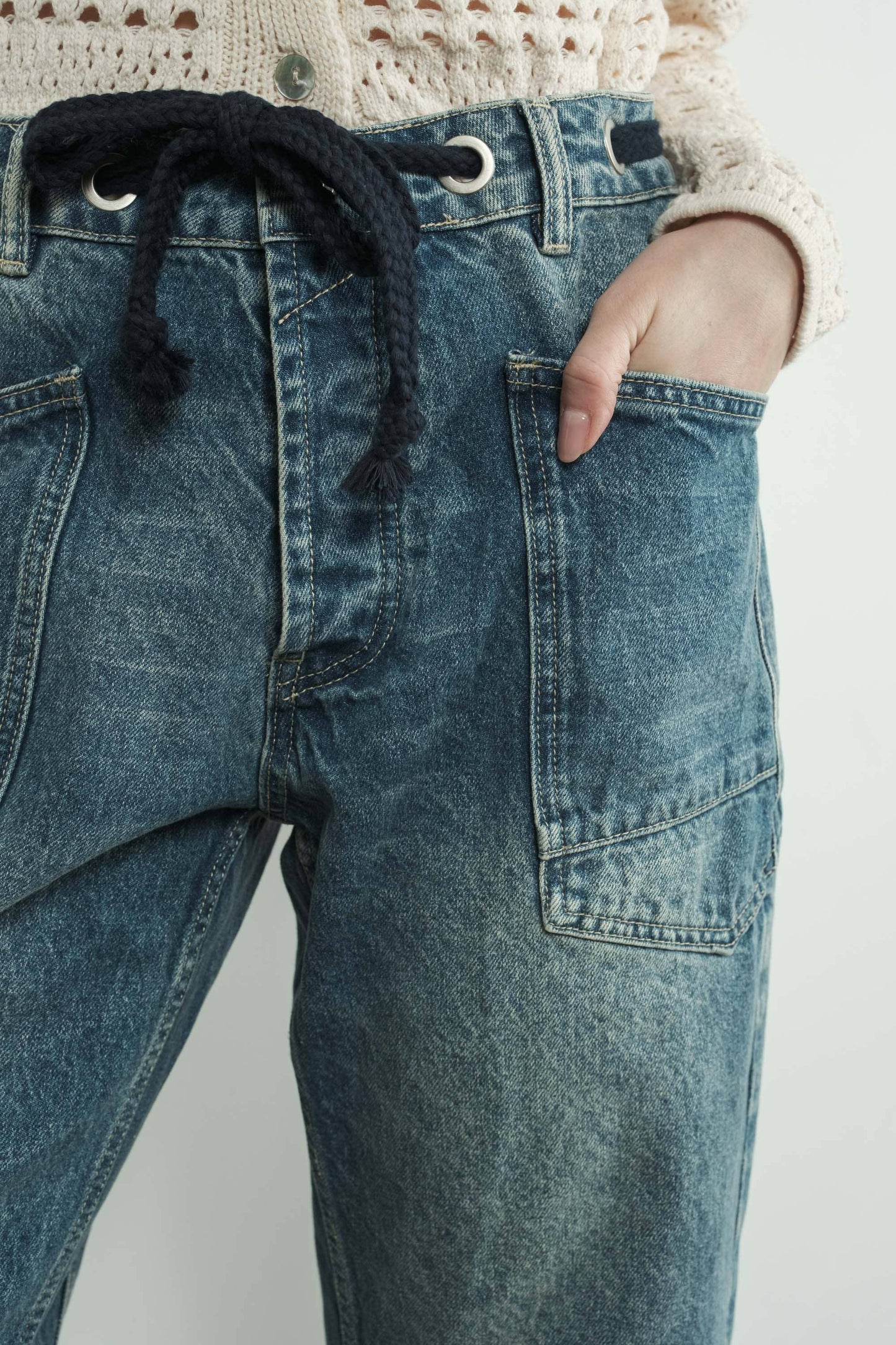 Bailey - Barrel Denim Pants With Eyelet Waist
