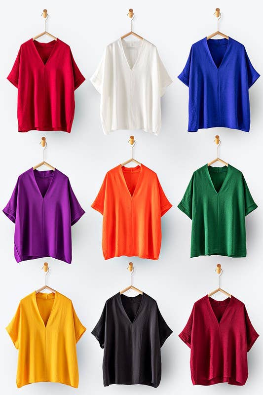 Olivia V-Neck Folded Short Sleeve Top-GD