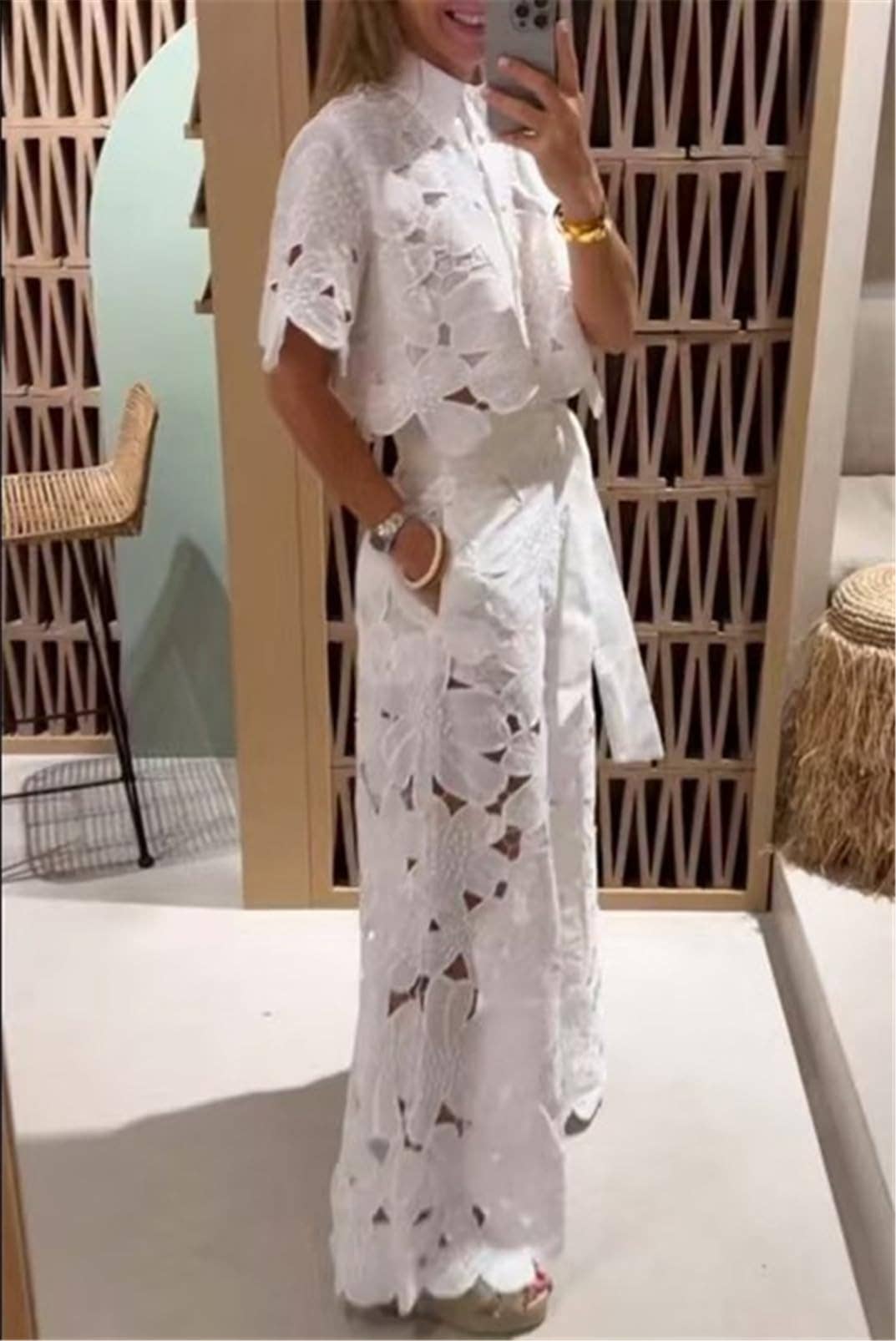Camila Crochet Floral Lace Button-down shirts
