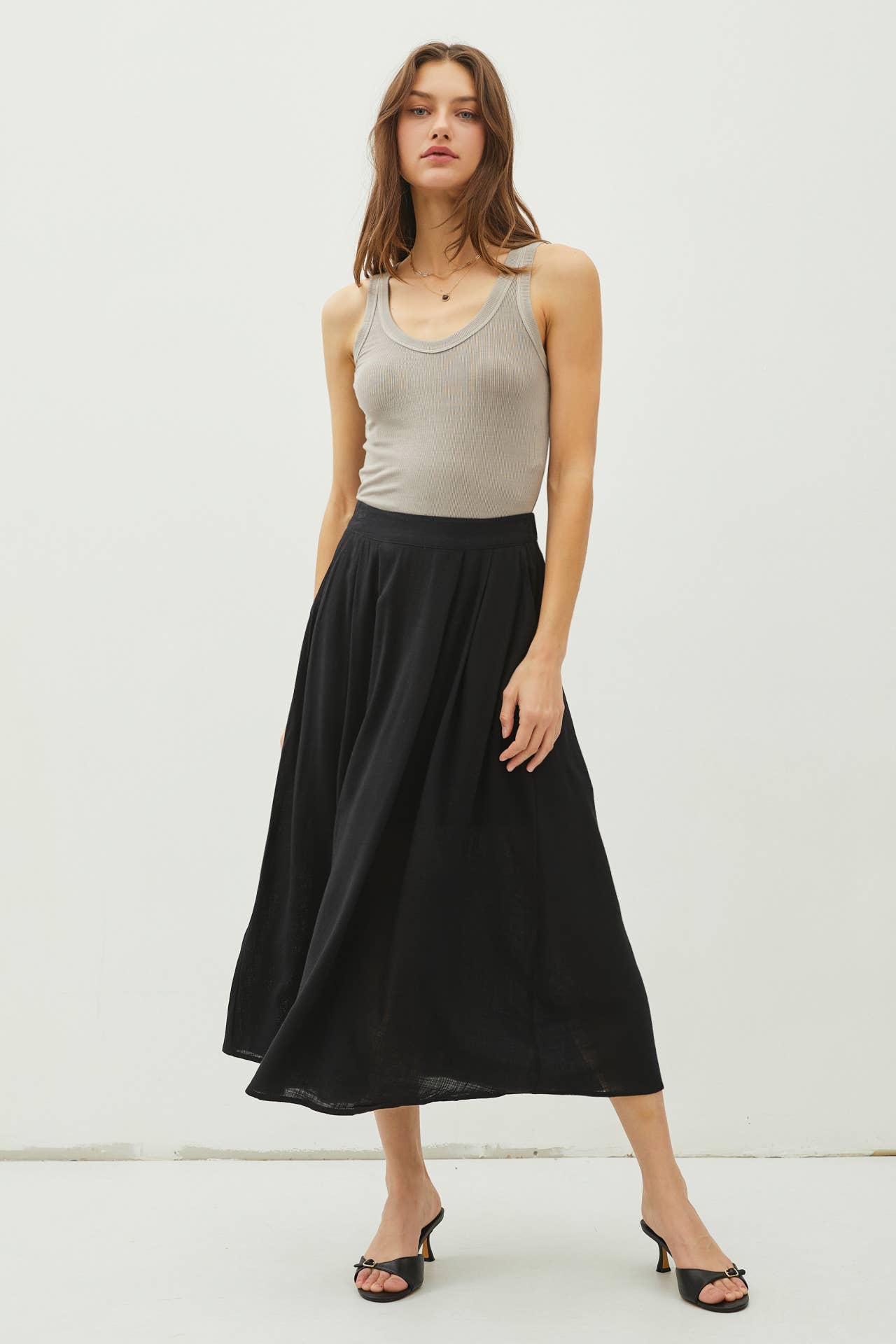 Cameron - Crinkle Pull-on Midi Skirt