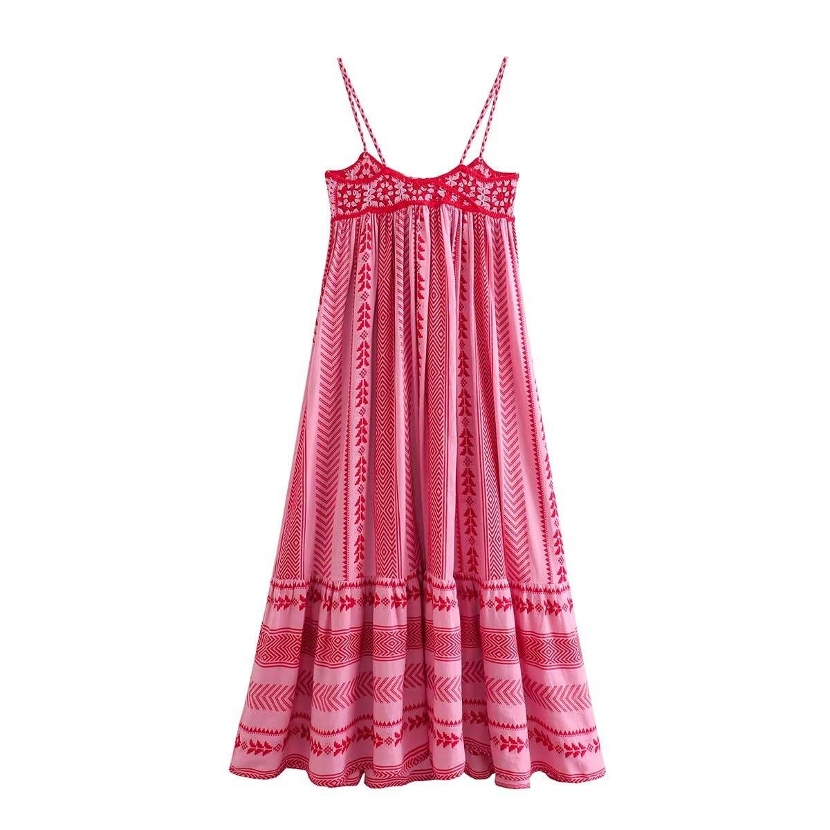 Ryla Print Crochet Slip Maxi Dress Rosa