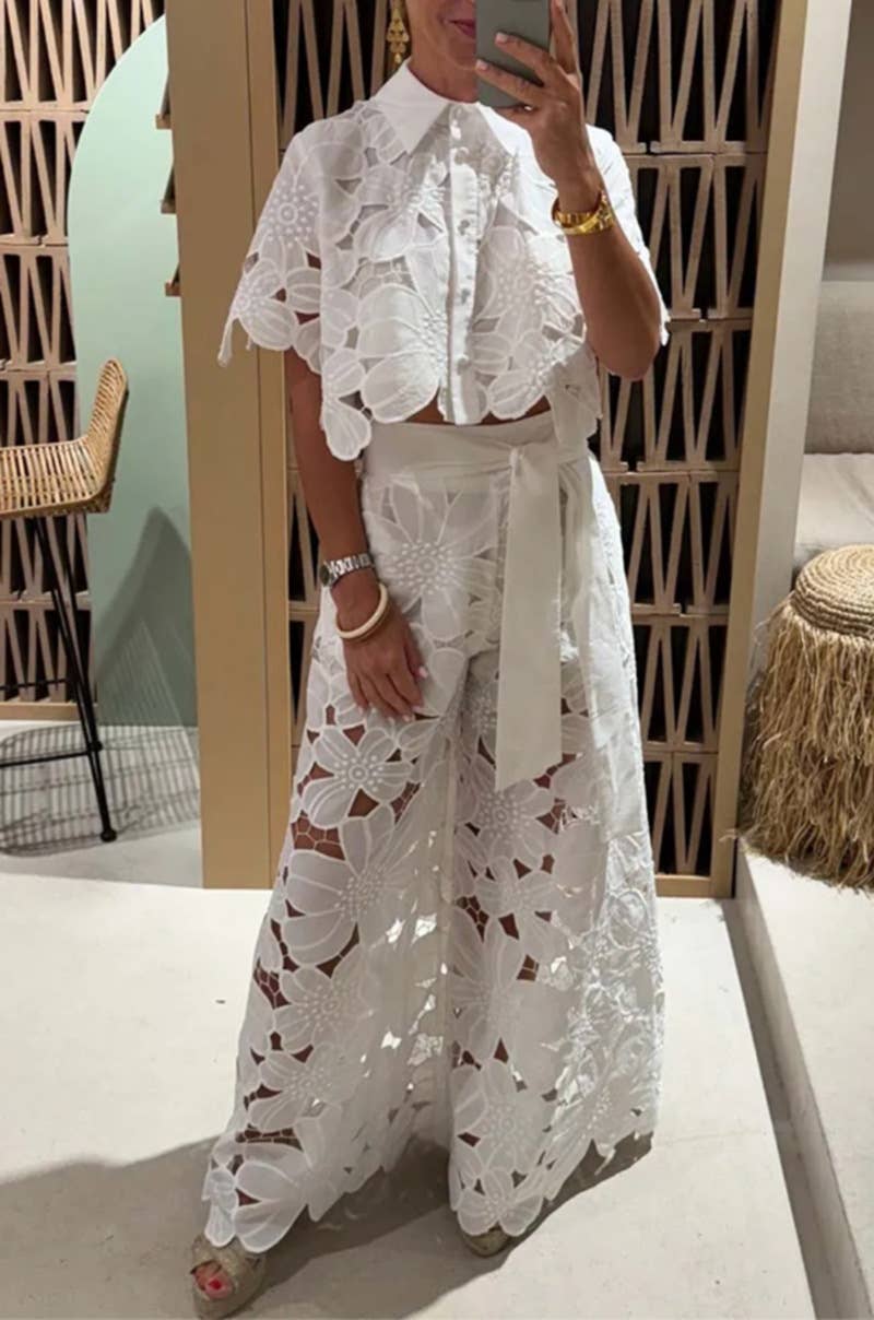 Camila Crochet Floral Lace Button-down shirts