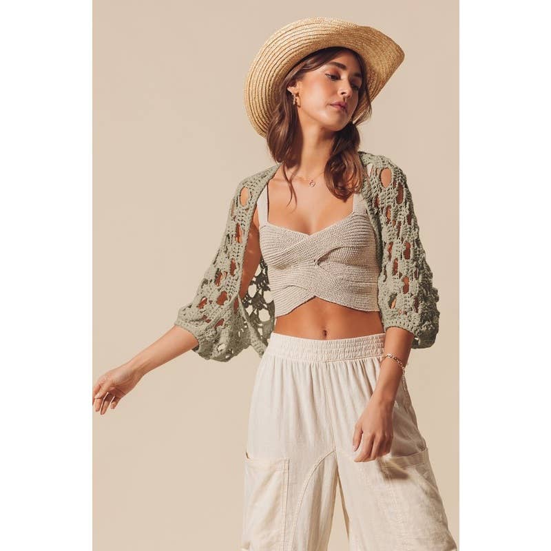 Olivia - Open Net Crochet Summer Crop Shrug Cardigan