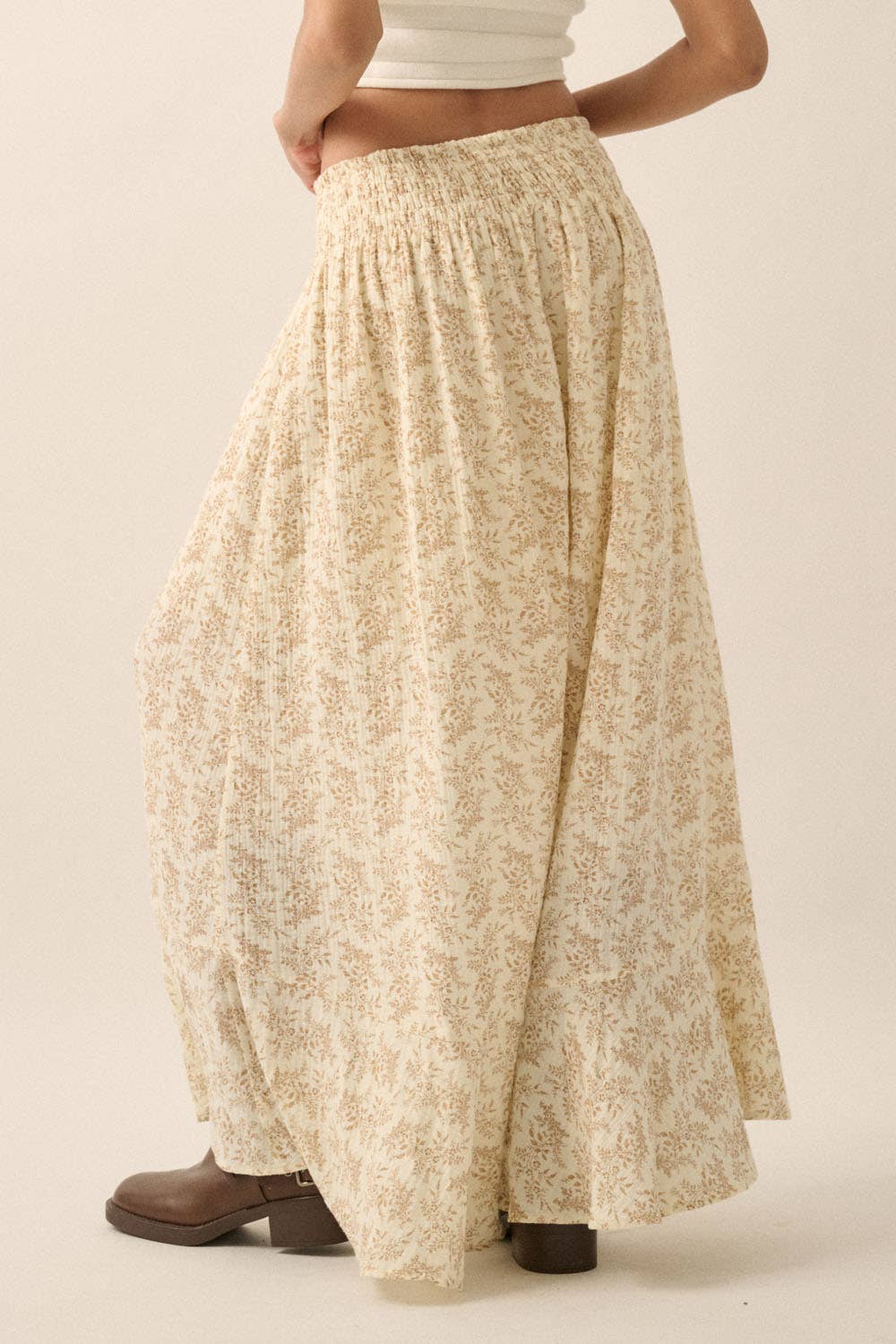 Annabelle- Floral Print Crinkle Cotton Buttoned Maxi Skirt