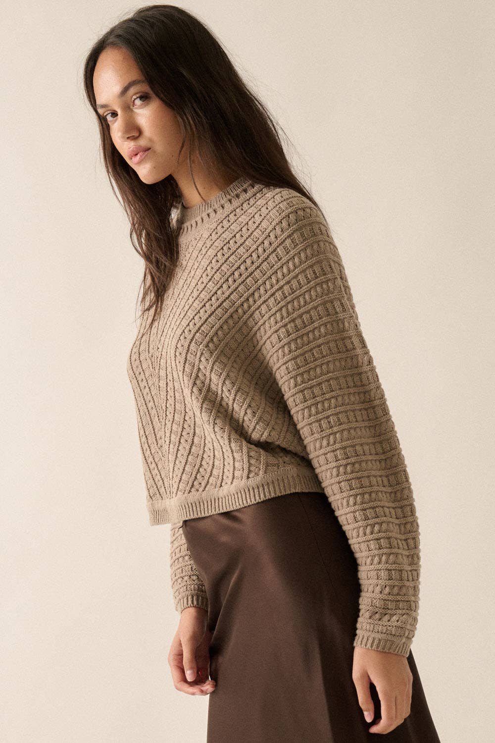 Iris - Solid Cable Knit Dolman-Sleeve Sweater