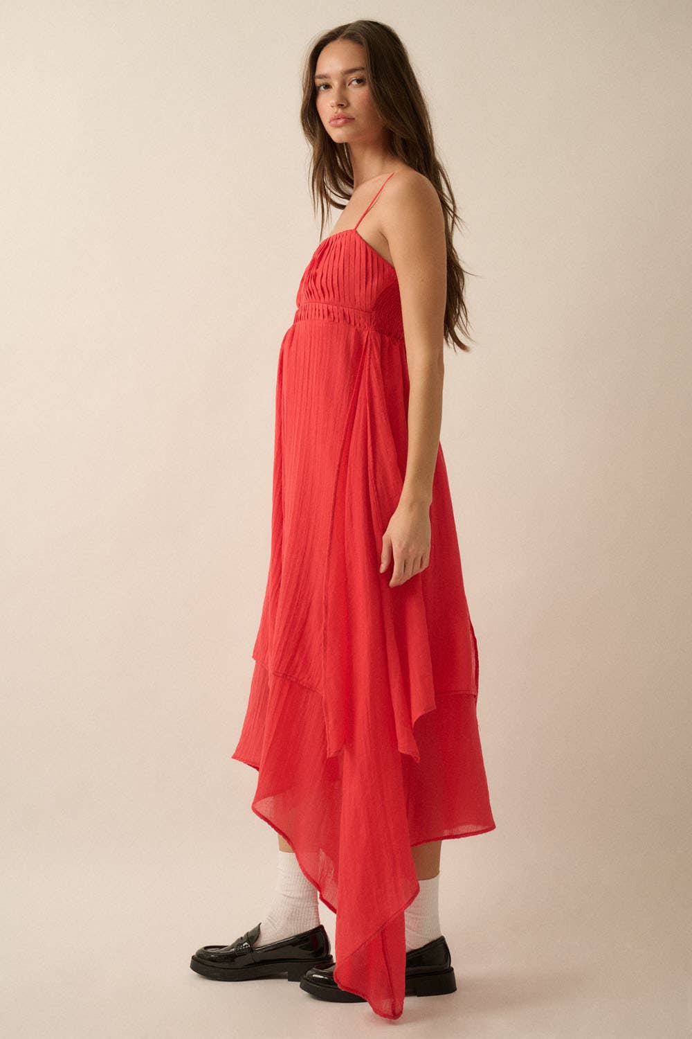 Janet - Pleated Keyhole-Bodice Layered Gauze Maxi Dress