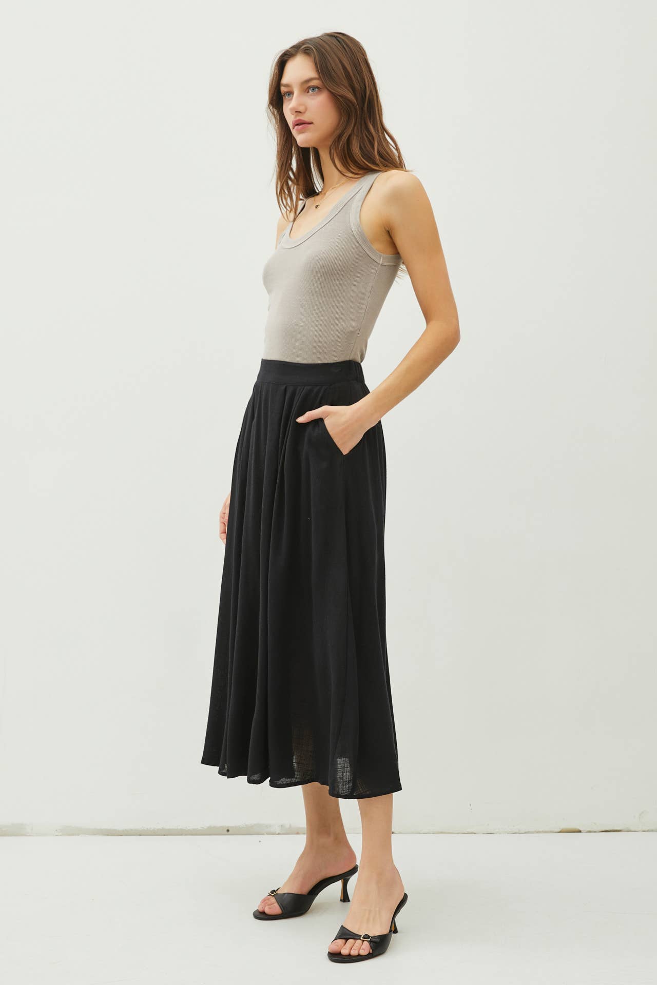 Cameron - Crinkle Pull-on Midi Skirt