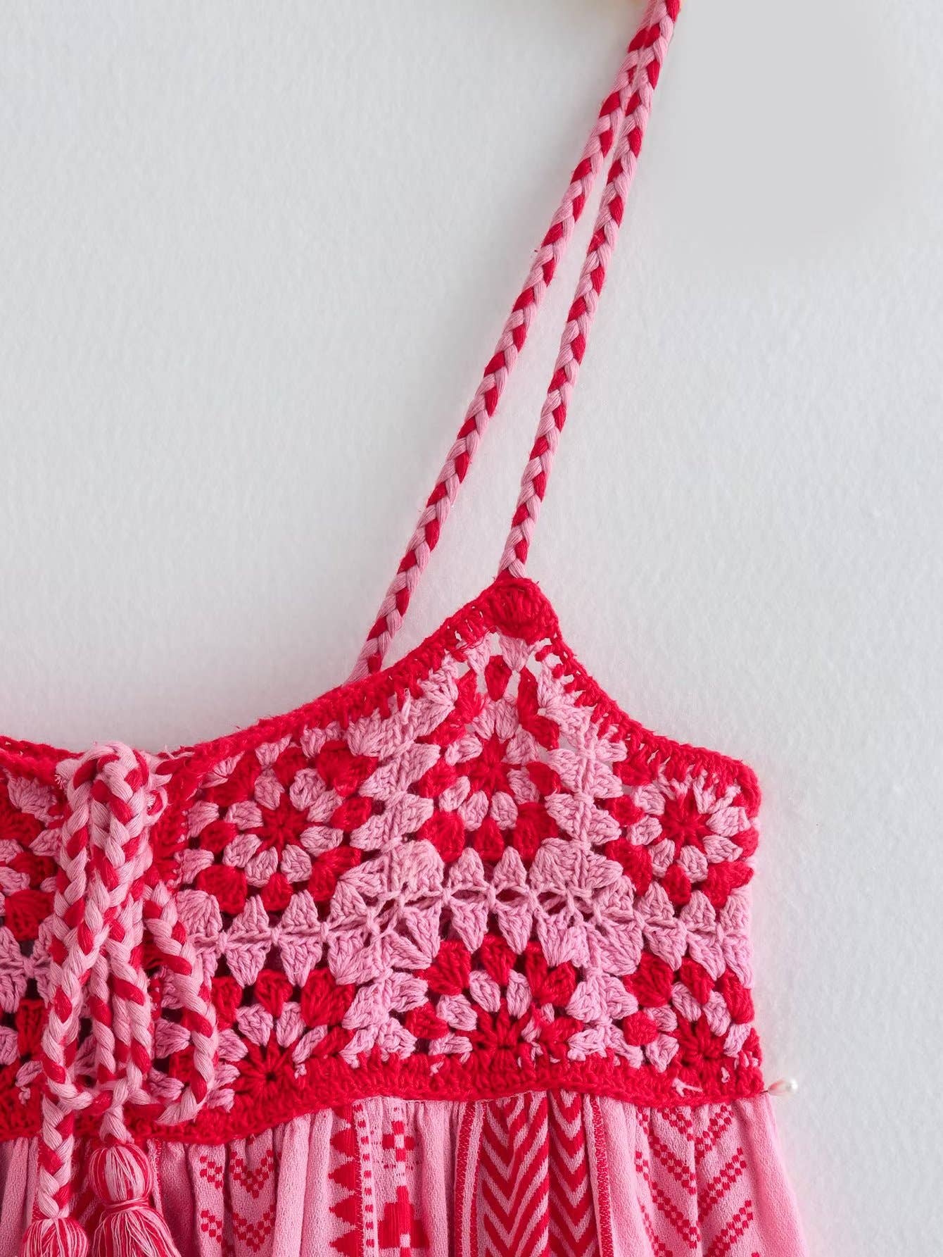 Ryla Print Crochet Slip Maxi Dress Rosa