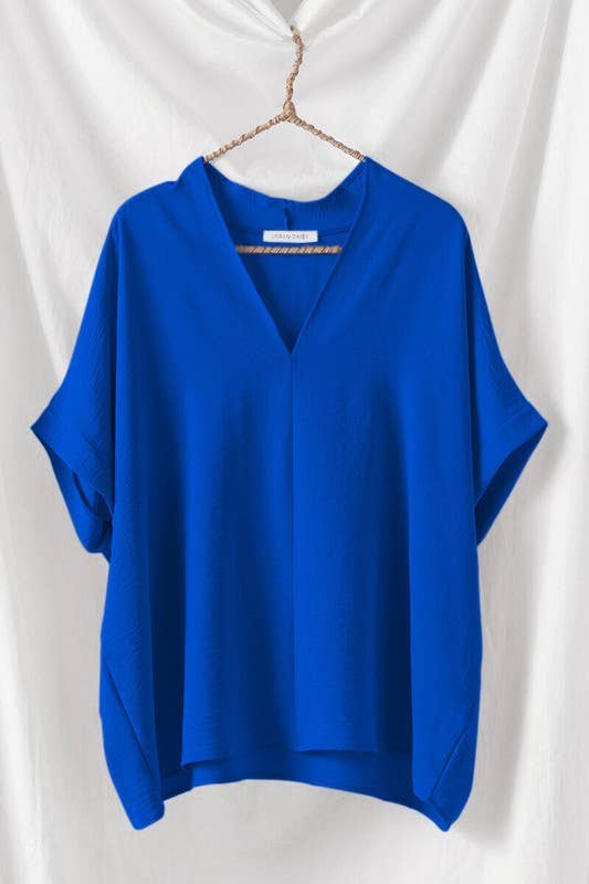 Olivia V-Neck Folded Short Sleeve Top-GD